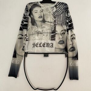 Selena Official Merchandise Mesh Long Sleeve Graphic Top Black White Size M